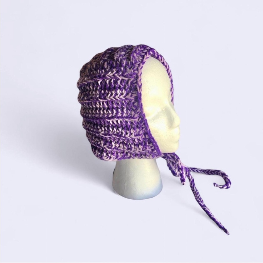 crochet purple and light purple chunky ribbed bonnet hood HANDMADE